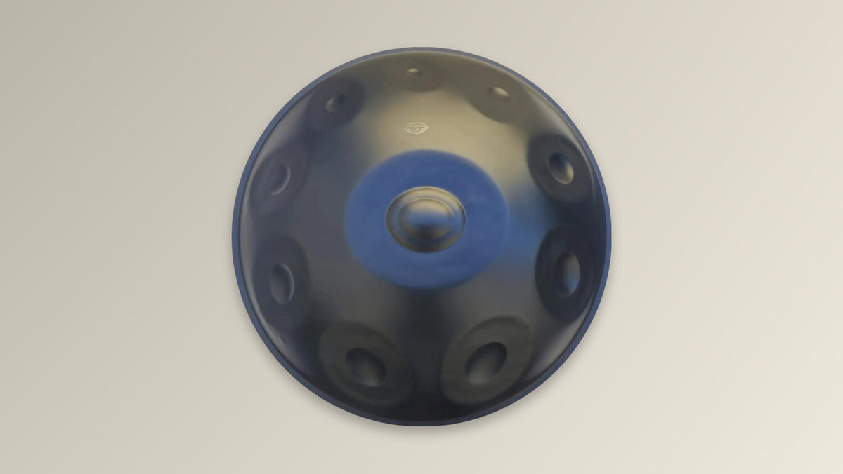 A Sound-Sculpture handpan made of nitrided steel, seen from above.